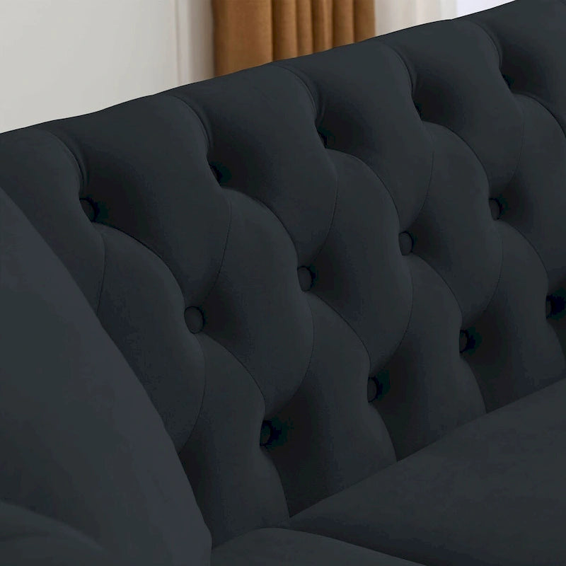Chesterfield Sofa Black Velvet for Living Room