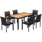 Outsunny 7 Pieces Patio Dining Set with Space-Saving Design, Wicker Patio Furniture Set Outdoor Dining Set with Acacia Wood