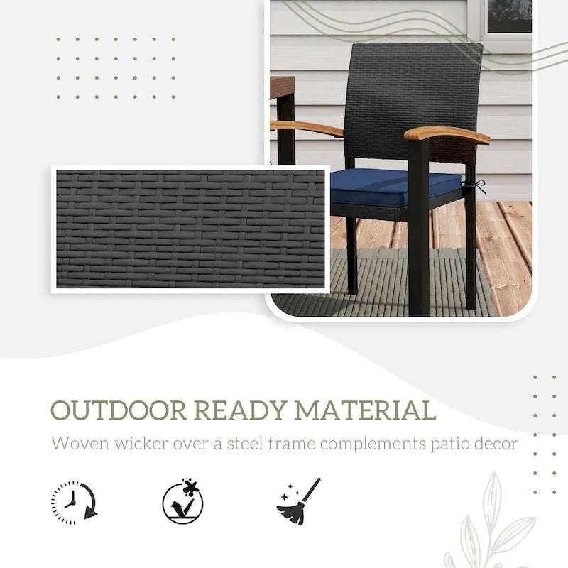 Outsunny 7 Pieces Patio Dining Set with Space-Saving Design, Wicker Patio Furniture Set Outdoor Dining Set with Acacia Wood