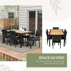 Outsunny 7 Pieces Patio Dining Set with Space-Saving Design, Wicker Patio Furniture Set Outdoor Dining Set with Acacia Wood