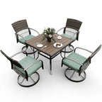 5-Piece Metal Patio Outdoor Dining Set with Square Table and Rattan Swivel Chairs with Cushion