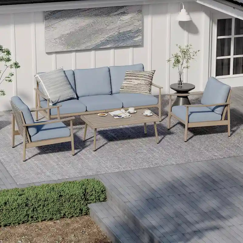 5-Person Aluminum Patio Conversation Set with Webbing Chair Back and Cushions
