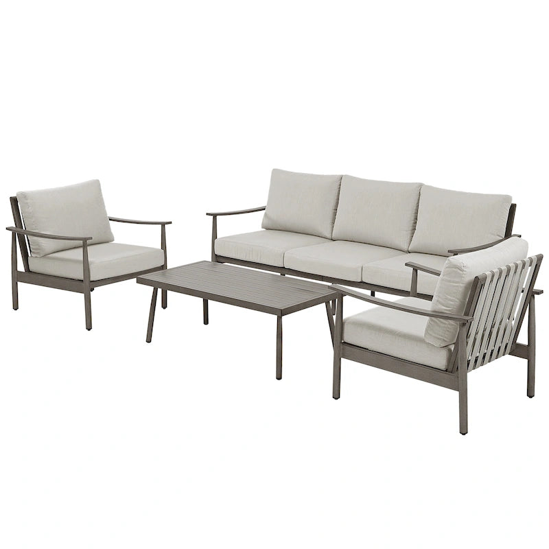 5-Person Aluminum Patio Conversation Set with Webbing Chair Back and Cushions