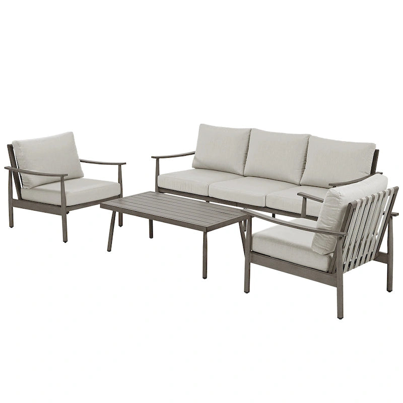 5-Person Aluminum Patio Conversation Set with Webbing Chair Back and Cushions