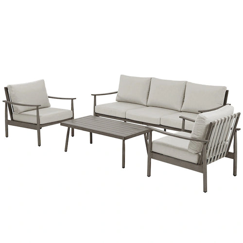 5-Person Aluminum Patio Conversation Set with Webbing Chair Back and Cushions