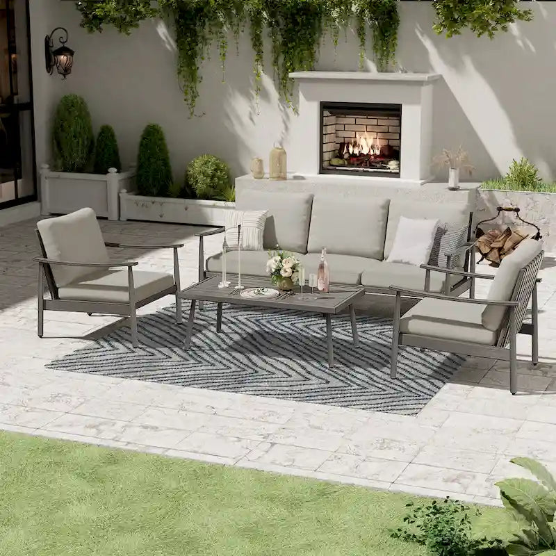 5-Person Aluminum Patio Conversation Set with Webbing Chair Back and Cushions