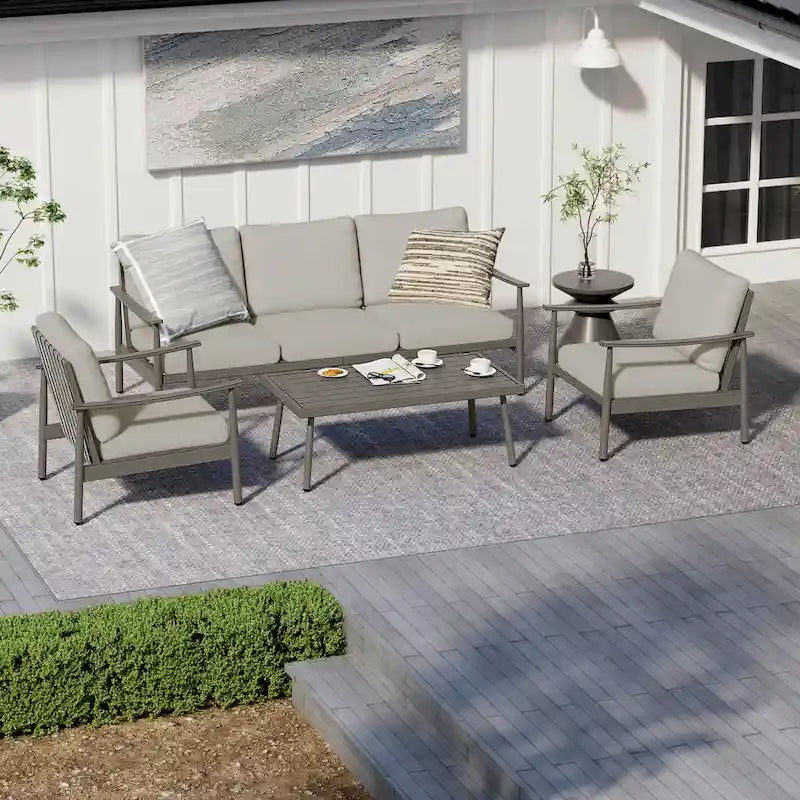 5-Person Aluminum Patio Conversation Set with Webbing Chair Back and Cushions