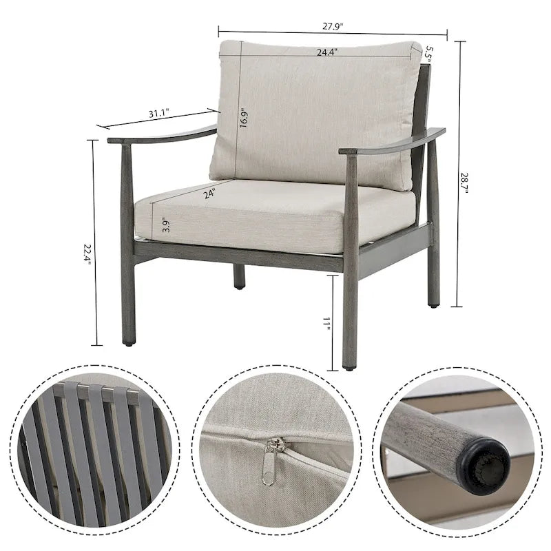 5-Person Aluminum Patio Conversation Set with Webbing Chair Back and Cushions