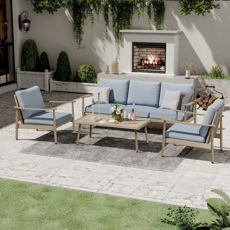 5-Person Aluminum Patio Conversation Set with Webbing Chair Back and Cushions