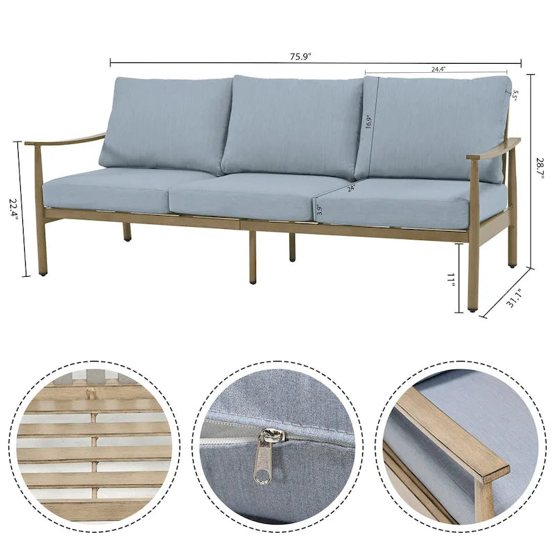 5-Person Aluminum Patio Conversation Set with Webbing Chair Back and Cushions