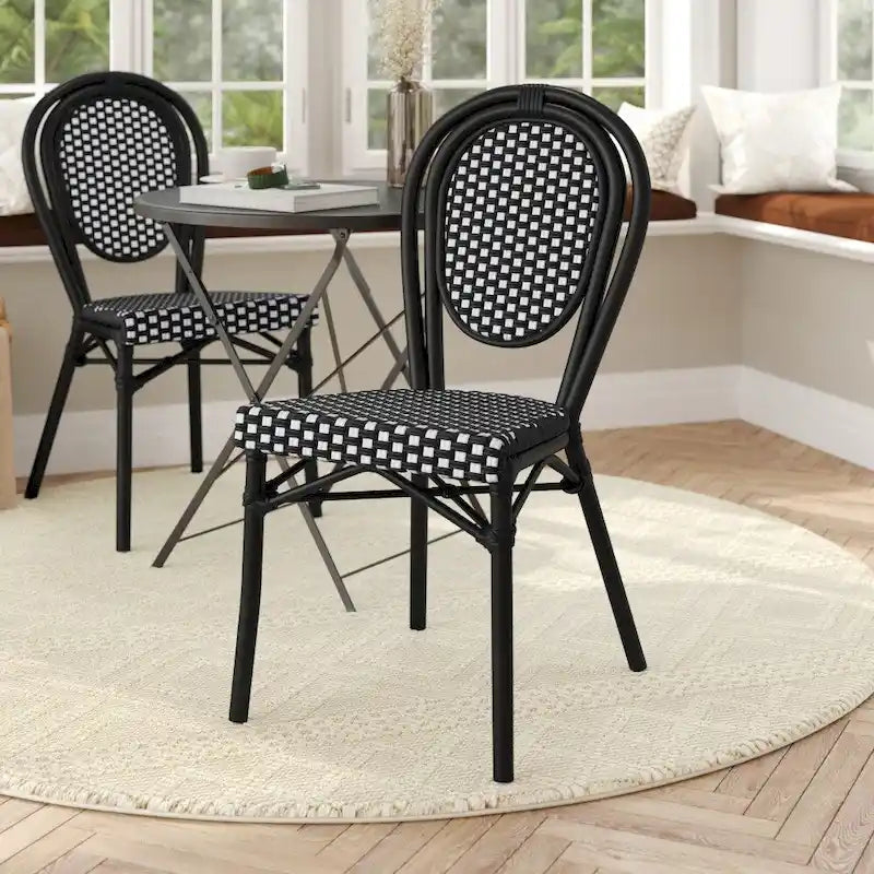 All-Weather Commercial Paris Chair with Black Metal Frame - N/A