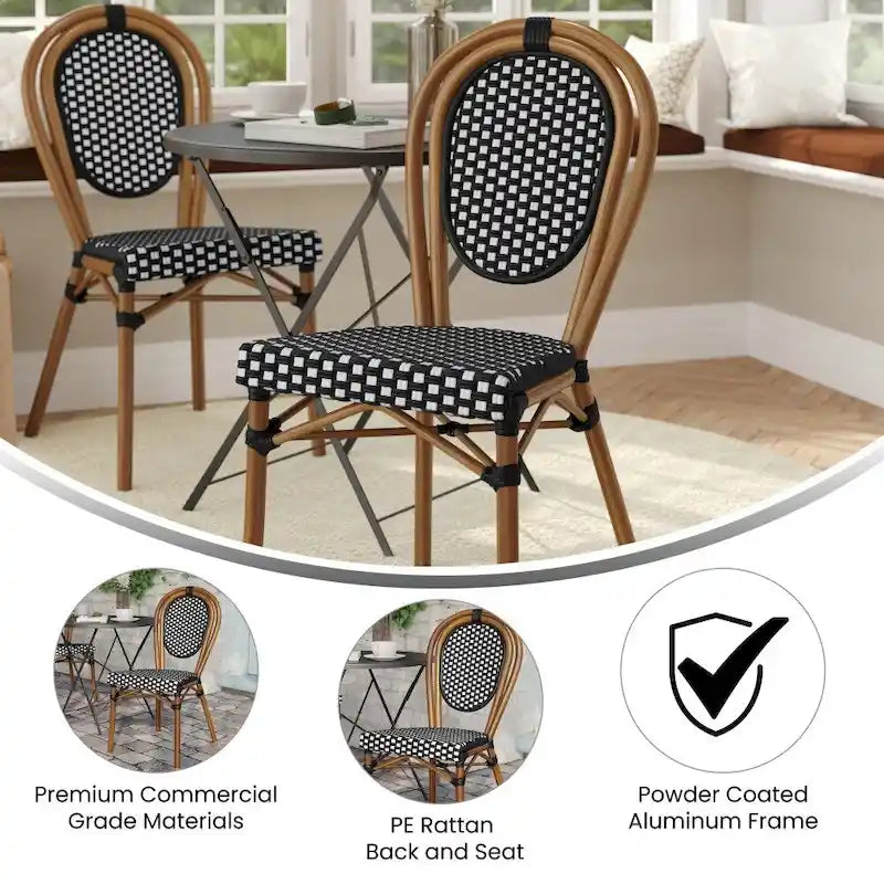 All-Weather Commercial Paris Chair with Black Metal Frame - N/A