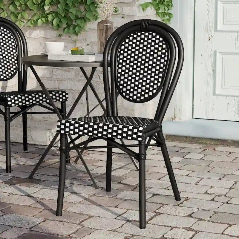 All-Weather Commercial Paris Chair with Black Metal Frame - N/A