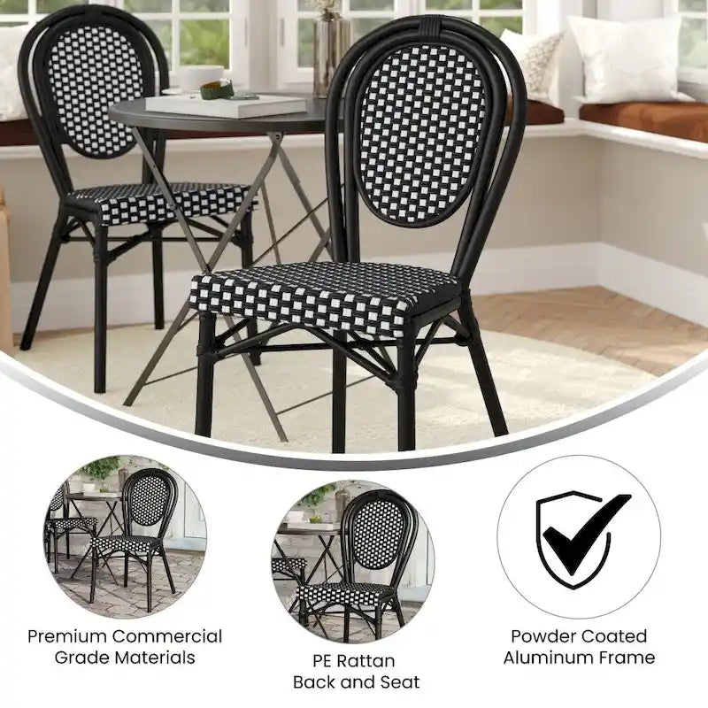 All-Weather Commercial Paris Chair with Black Metal Frame - N/A