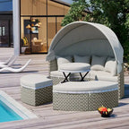 Round Wicker Outdoor Day Bed with Retractable Canopy
