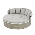 Round Wicker Outdoor Day Bed with Retractable Canopy