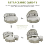 Round Wicker Outdoor Day Bed with Retractable Canopy
