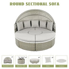 Round Wicker Outdoor Day Bed with Retractable Canopy