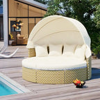 Round Wicker Outdoor Day Bed with Retractable Canopy