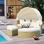 Round Wicker Outdoor Day Bed with Retractable Canopy