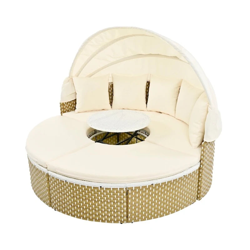 Round Wicker Outdoor Day Bed with Retractable Canopy