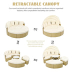 Round Wicker Outdoor Day Bed with Retractable Canopy