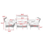 Grey Rattan Wicker Patio 4-piece Sectional Dining Conversation Sofa Set with Cushion, Steel Table Included