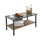 Grey Rattan Wicker Patio 4-piece Sectional Dining Conversation Sofa Set with Cushion, Steel Table Included