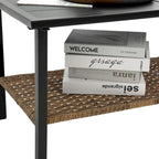 Grey Rattan Wicker Patio 4-piece Sectional Dining Conversation Sofa Set with Cushion, Steel Table Included