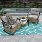 3 PCS Outdoor Rocking Rattan Set with Steel Frame
