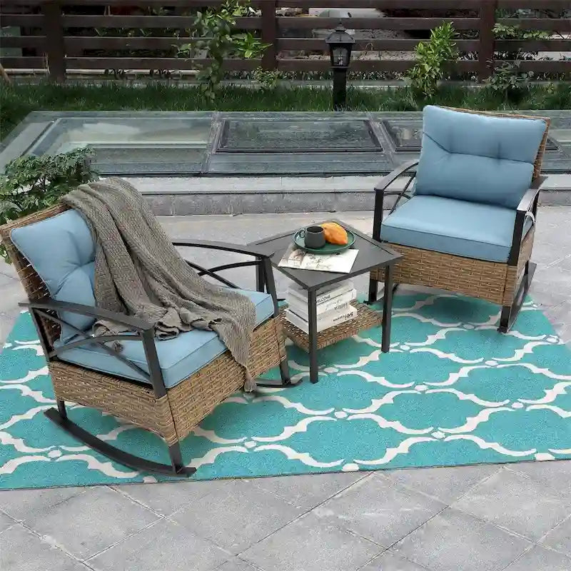 3 PCS Outdoor Rocking Rattan Set with Steel Frame