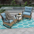 3 PCS Outdoor Rocking Rattan Set with Steel Frame