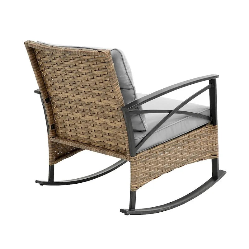 3 PCS Outdoor Rocking Rattan Set with Steel Frame