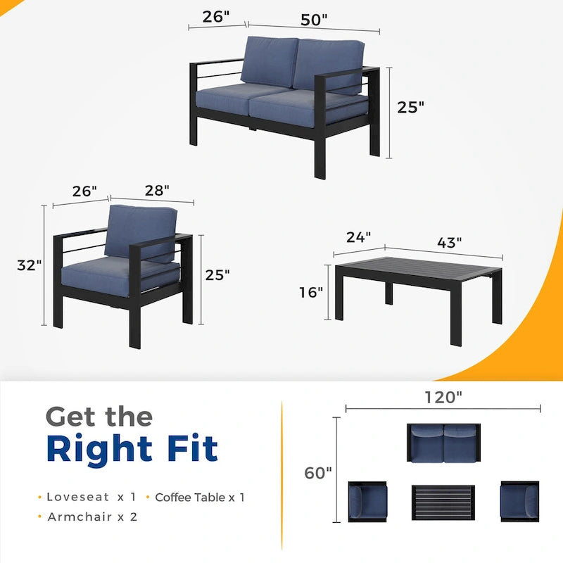 Royalcraft 4 Piece Aluminum Outdoor Patio Furniture Set