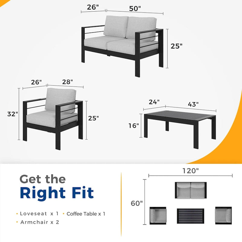 Royalcraft 4 Piece Aluminum Outdoor Patio Furniture Set