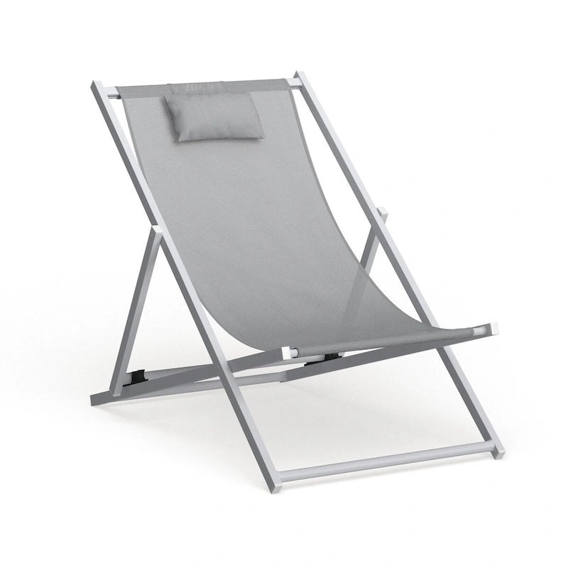 Sunset Modern Lightweight Sling Folding Patio Lounge Chair With Headrest for Outdoor Pool Beach Porch Backyard