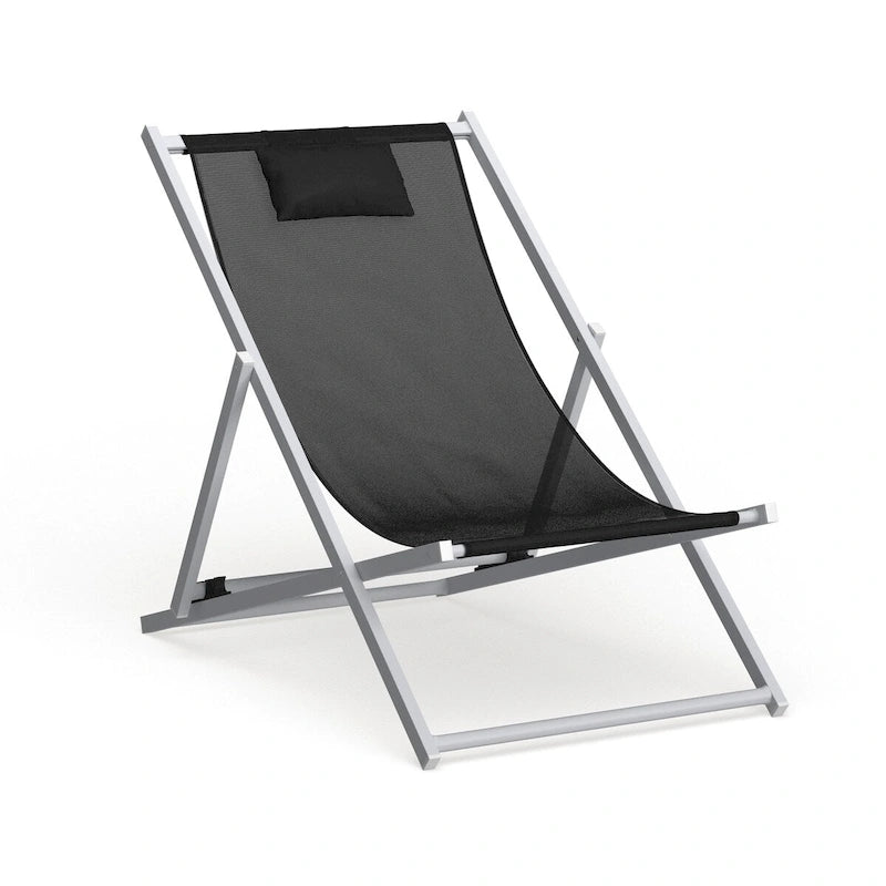 Sunset Modern Lightweight Sling Folding Patio Lounge Chair With Headrest for Outdoor Pool Beach Porch Backyard