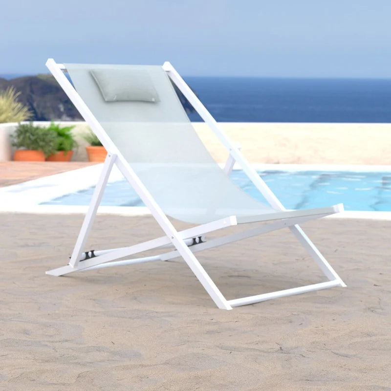 Sunset Modern Lightweight Sling Folding Patio Lounge Chair With Headrest for Outdoor Pool Beach Porch Backyard