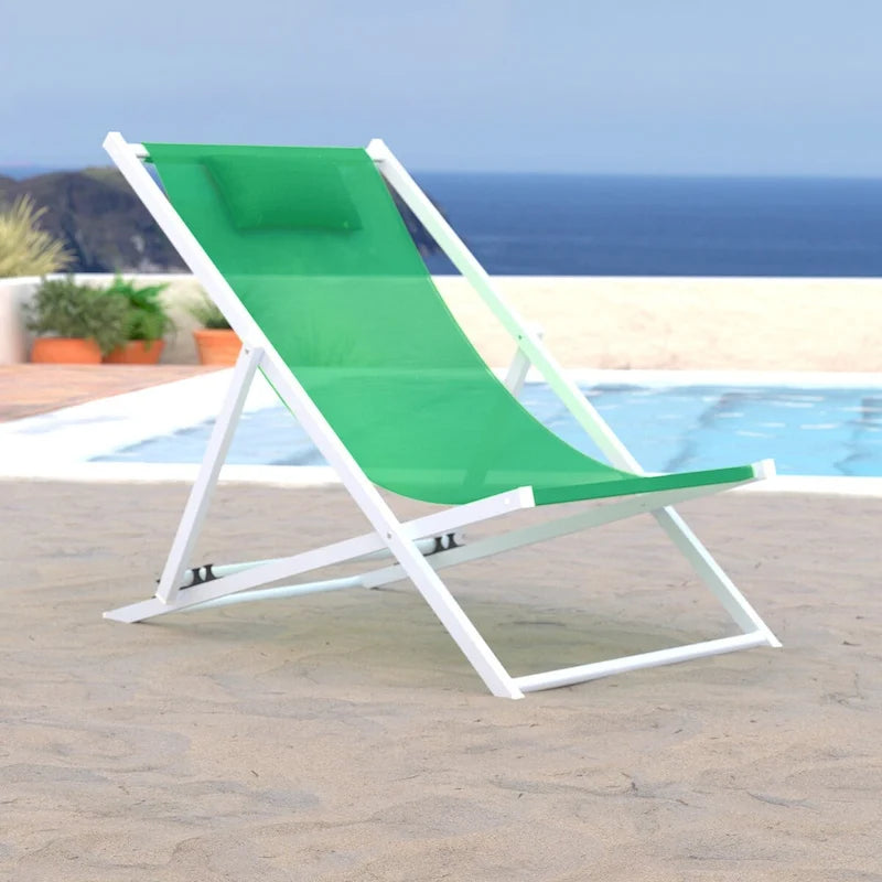 Sunset Modern Lightweight Sling Folding Patio Lounge Chair With Headrest for Outdoor Pool Beach Porch Backyard