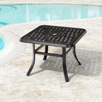 VredHom Cast Aluminum Square Side Table Outdoor with Umbrella Hole - 24.02 L x 24.02 W x 17.52 H
