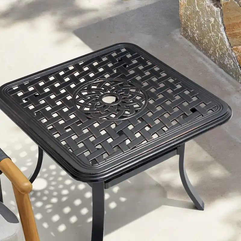 VredHom Cast Aluminum Square Side Table Outdoor with Umbrella Hole - 24.02 L x 24.02 W x 17.52 H