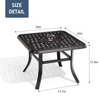 VredHom Cast Aluminum Square Side Table Outdoor with Umbrella Hole - 24.02 L x 24.02 W x 17.52 H