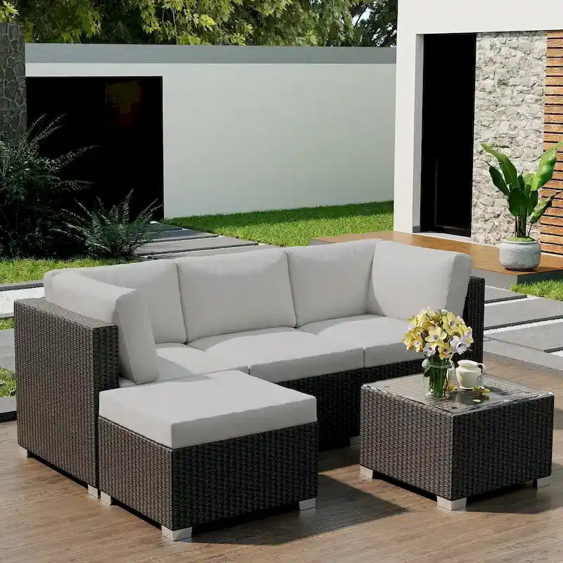 5-Piece Outdoor Patio Rattan Wicker Sofa Set