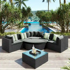 Gray 7-Piece All-Weather PE Wicker Outdoor Conversation Modular Sofa Set