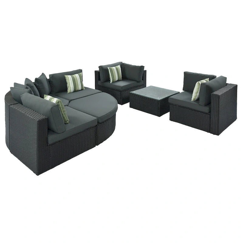 Gray 7-Piece All-Weather PE Wicker Outdoor Conversation Modular Sofa Set