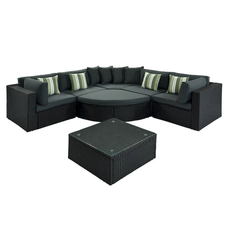 Gray 7-Piece All-Weather PE Wicker Outdoor Conversation Modular Sofa Set