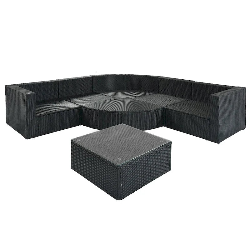 Gray 7-Piece All-Weather PE Wicker Outdoor Conversation Modular Sofa Set