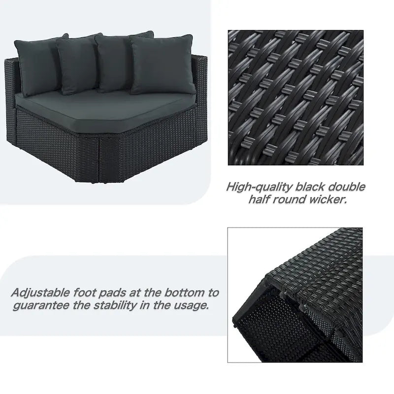 Gray 7-Piece All-Weather PE Wicker Outdoor Conversation Modular Sofa Set