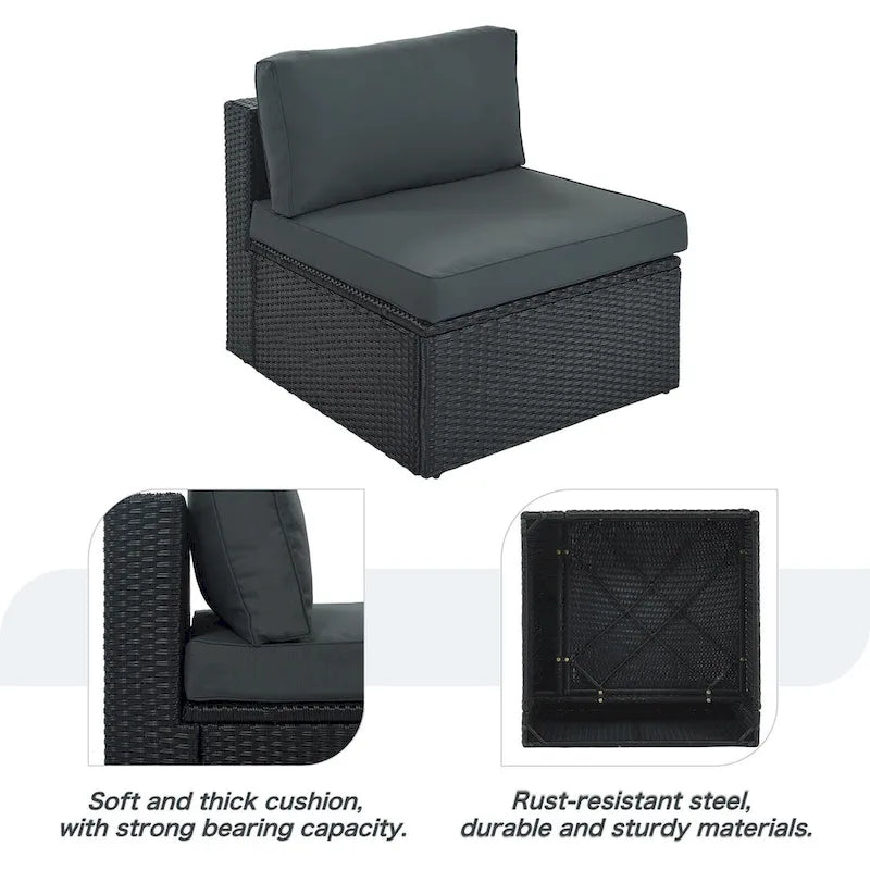 Gray 7-Piece All-Weather PE Wicker Outdoor Conversation Modular Sofa Set