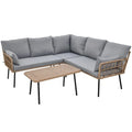 Moasis 4 Pieces Patio Conversation Set,5 Seater Wicker Sectional L-Shaped Sofa with Cushions and Side Table